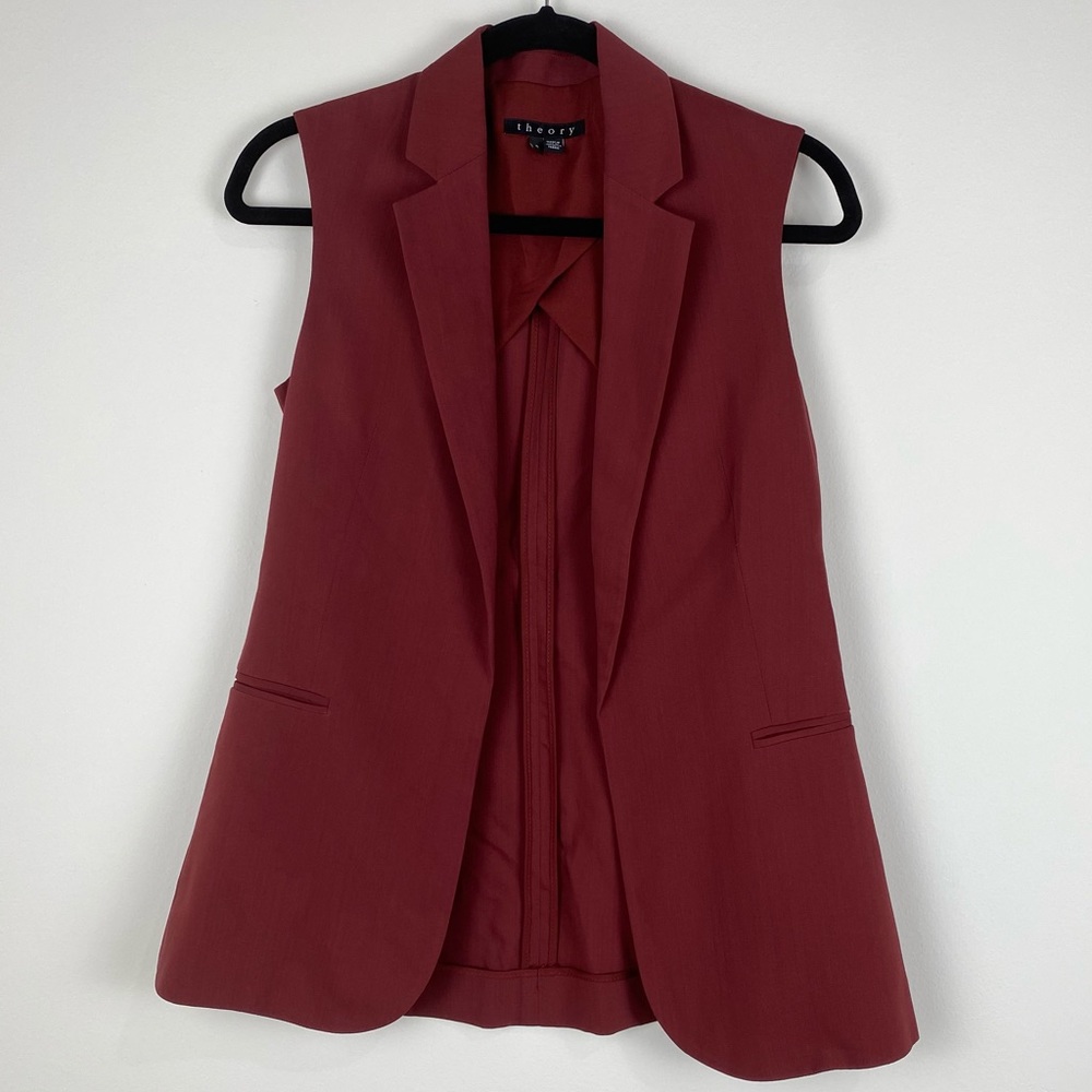 Theory Solid Sleeveless Blazer Open Style Front 0